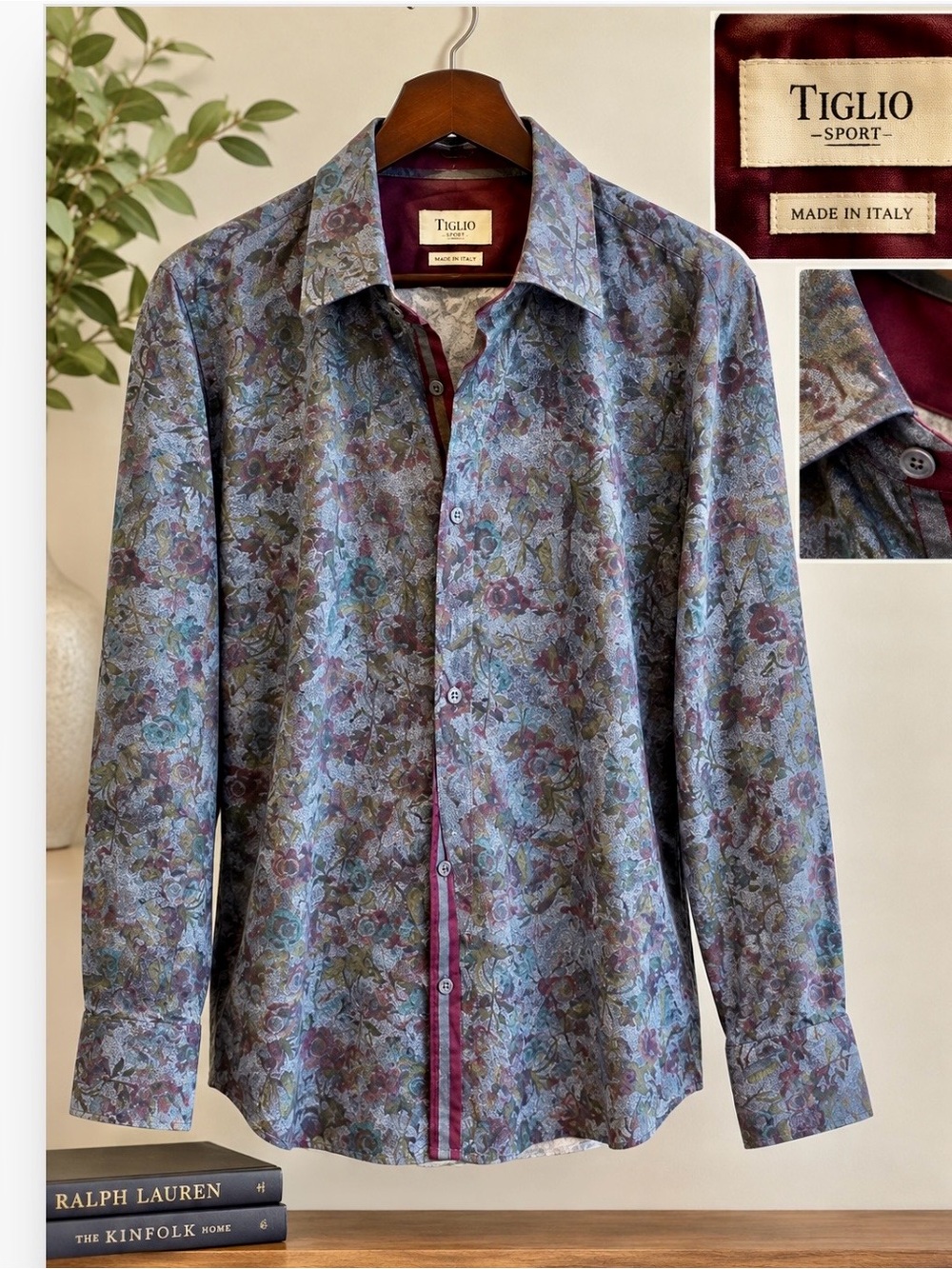 Men'sTIGLIO Floral Button-Up Shirt - Blue Multi